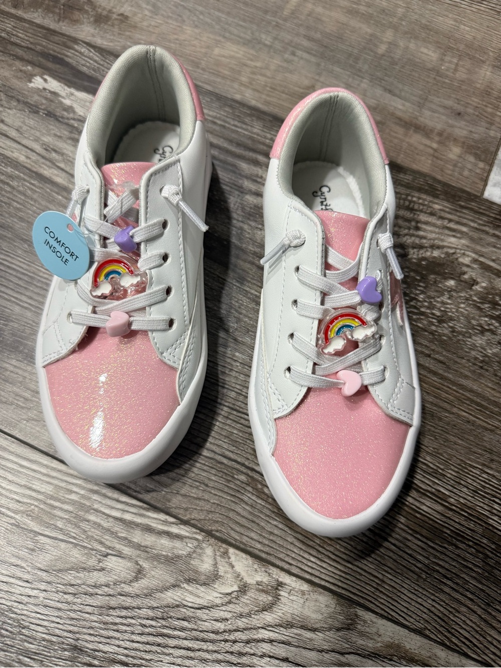 Cynthia Rowley Girls' White & Pink Sparkle Sneakers with Rainbow Charm
